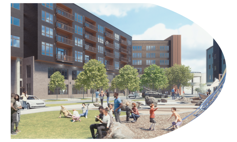 Rendering of people enjoying Millworks
